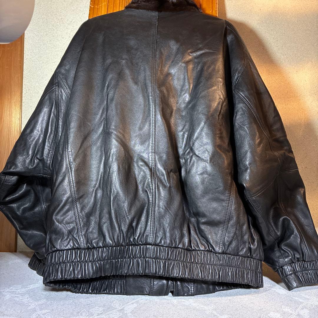 本革レザージャケット　ミンクファーリバーシブルジップブルゾン