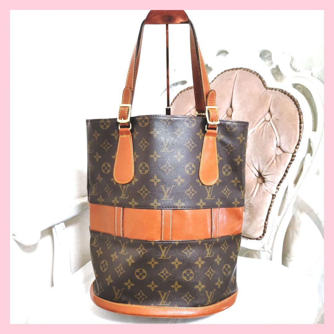 【美品】ルイヴィトンLVモノグラム肩掛けトートバッグ バケットバケツバッグ鑑定済