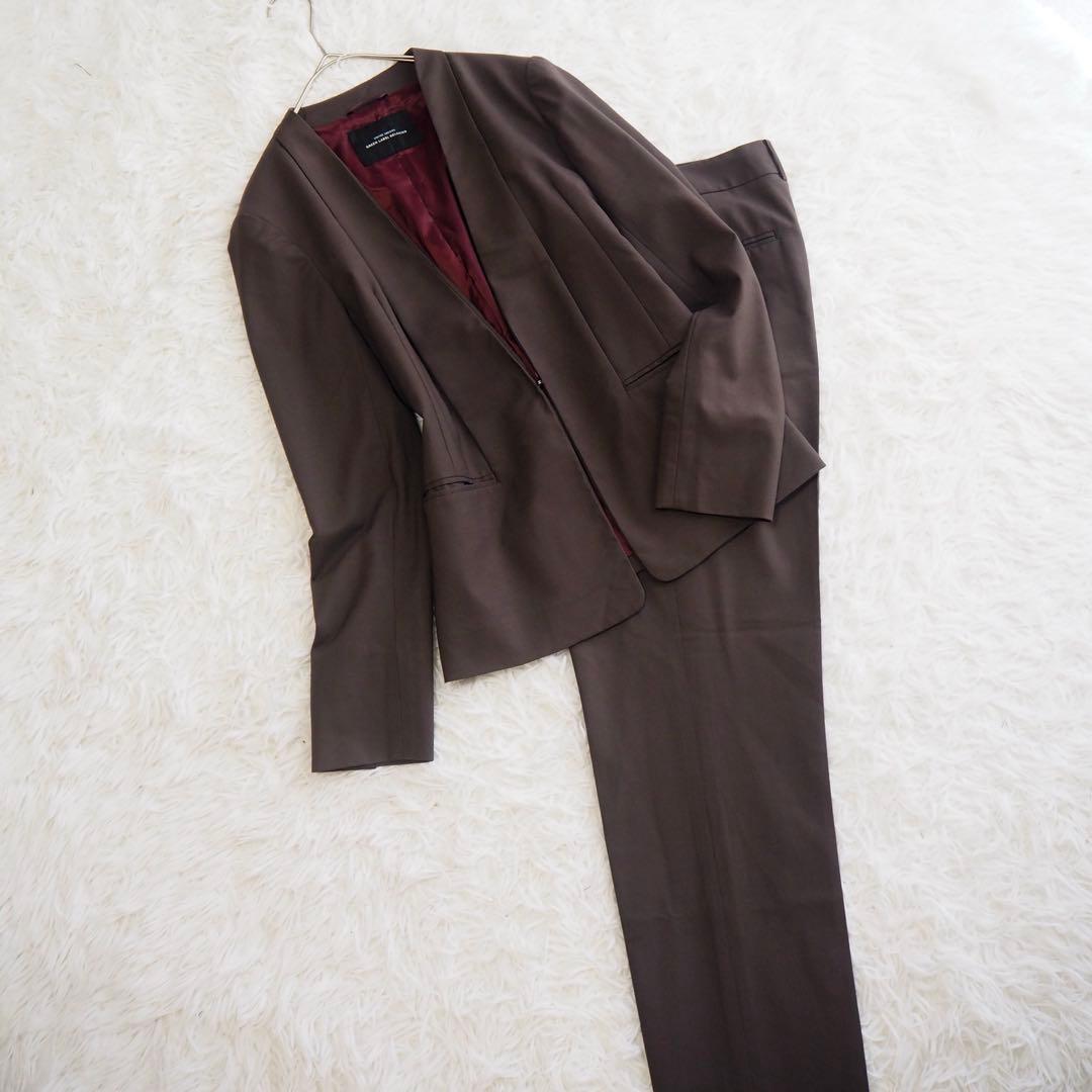 美品 グリーンレーベルリラクシング カチリラ ノーカラー パンツスーツセット