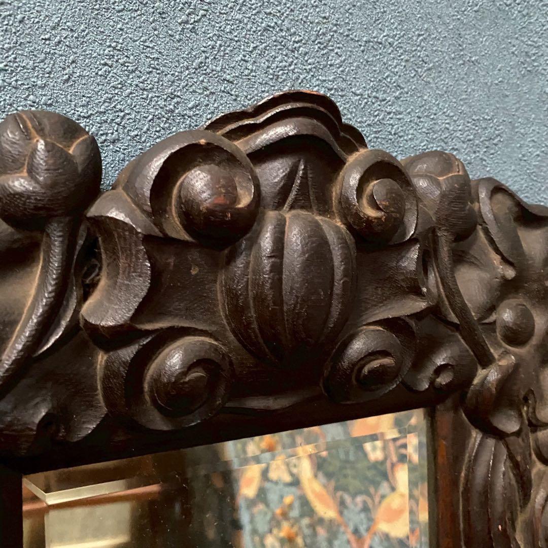 qp＊木製 ウォールミラー 壁掛け 鏡 インテリア 昭和レトロ 当時物