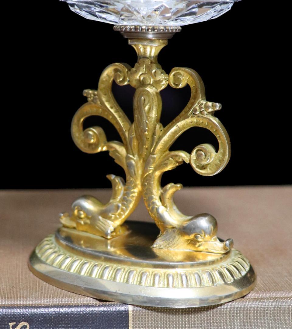 オールド・バカラ ドルフィン台座ブロンズ装飾切子 コンポート ディアマン・ビゾー