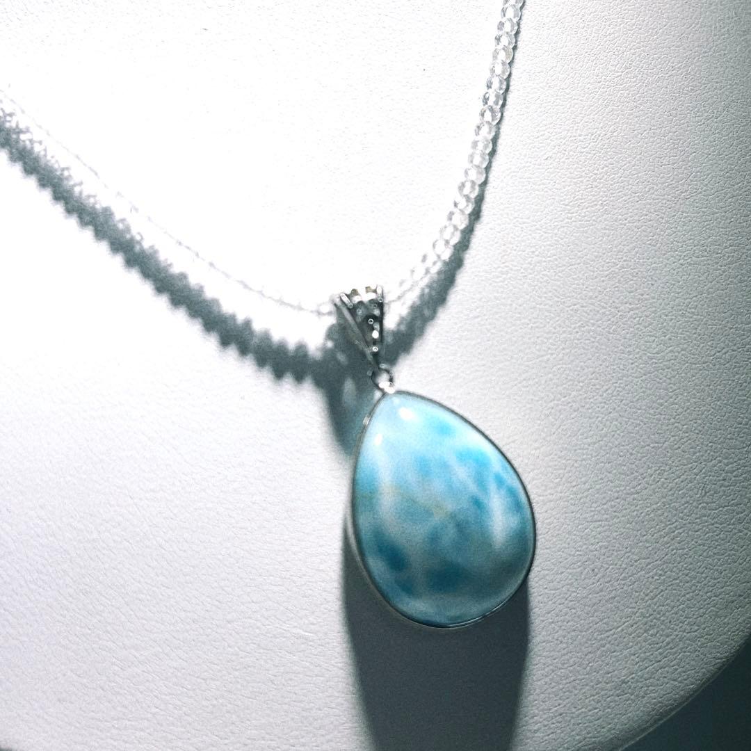 ラリマーペンダント水晶ミラーカットネックレスNO25-1787