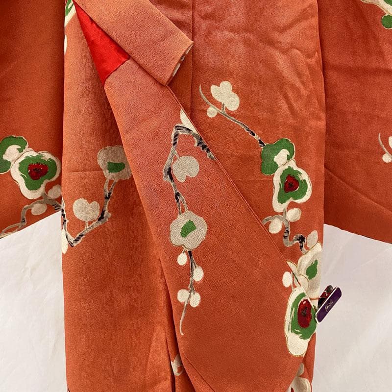 512ag37◎七五三 七歳 女児 アンティーク着物&袋帯 レトロ 梅 濃緋◎