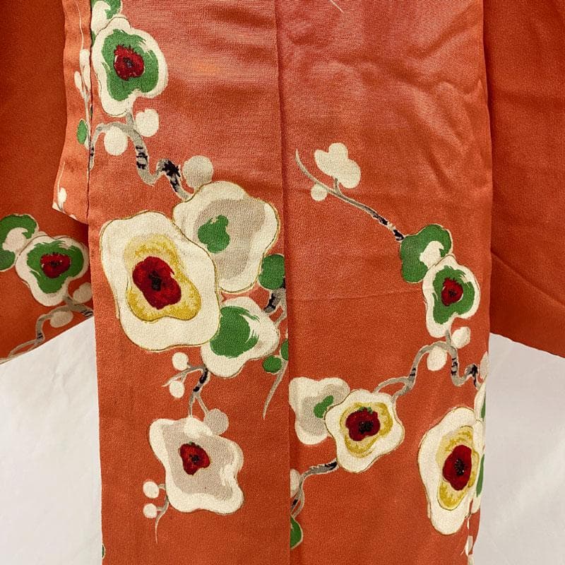 512ag37◎七五三 七歳 女児 アンティーク着物&袋帯 レトロ 梅 濃緋◎