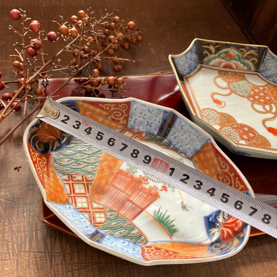 専用。アンティーク　和骨董　変形皿　菱形　蚤の市　金彩　八角形　２種　2枚セット