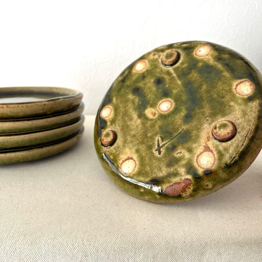 M787 ○織部焼　作家さん　丸プレート【5枚】未使用