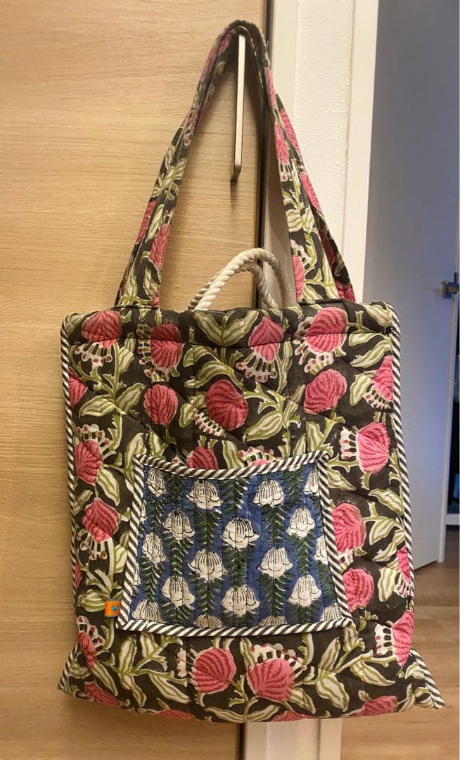 ミネキンチャク　インドブロックプリント　トートバッグ