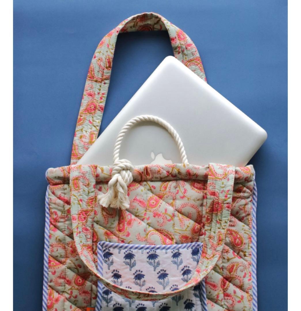 ミネキンチャク　インドブロックプリント　トートバッグ