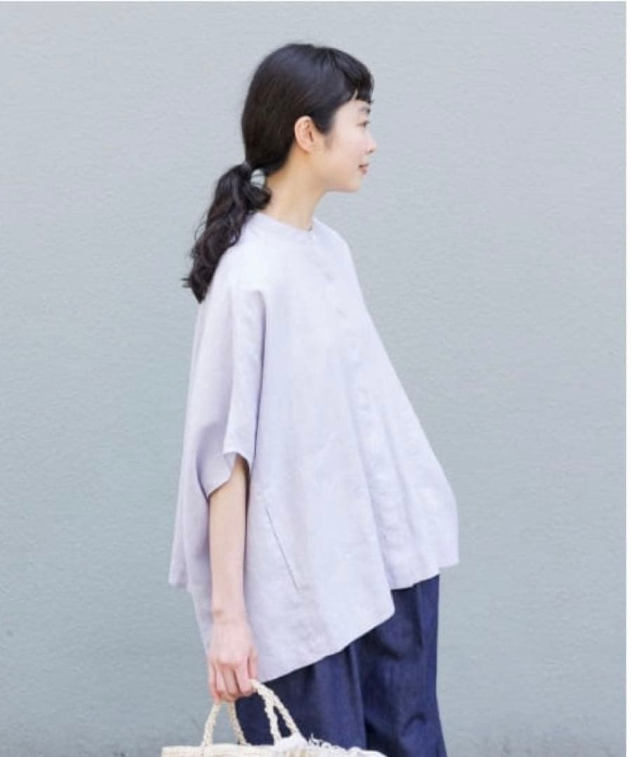 新品　かぐれ　リネンスクエアケープシャツ※ラベンダー