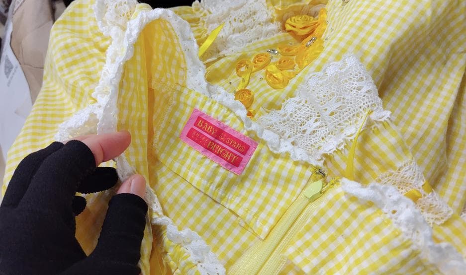 ギンガムチェック巻きバラドールワンピース イエローチェック