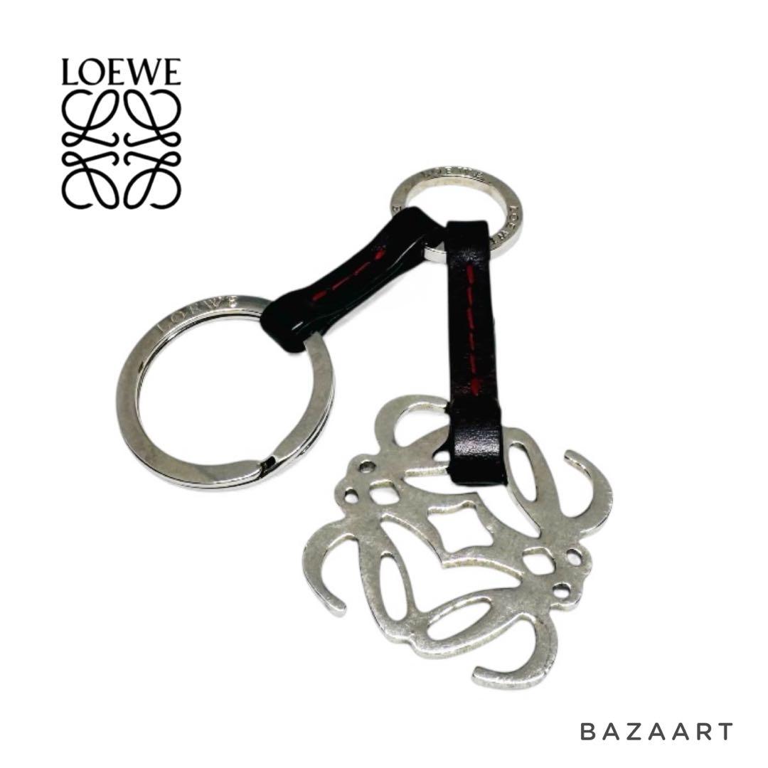 LOEWE ロエベ アナグラム シルバー レザー キーホルダー キーリング
