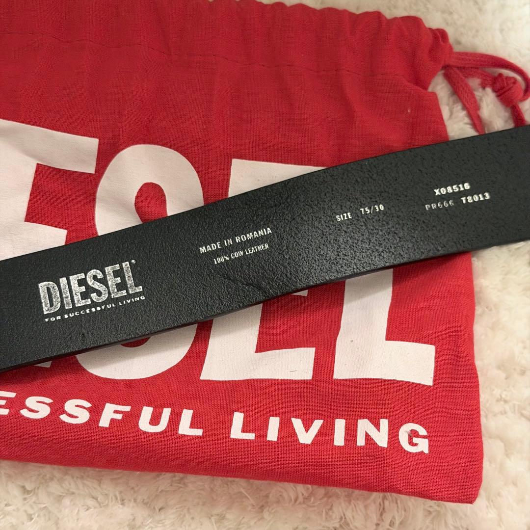 DIESEL 黒レザーベルト 楕円バックル 正規品