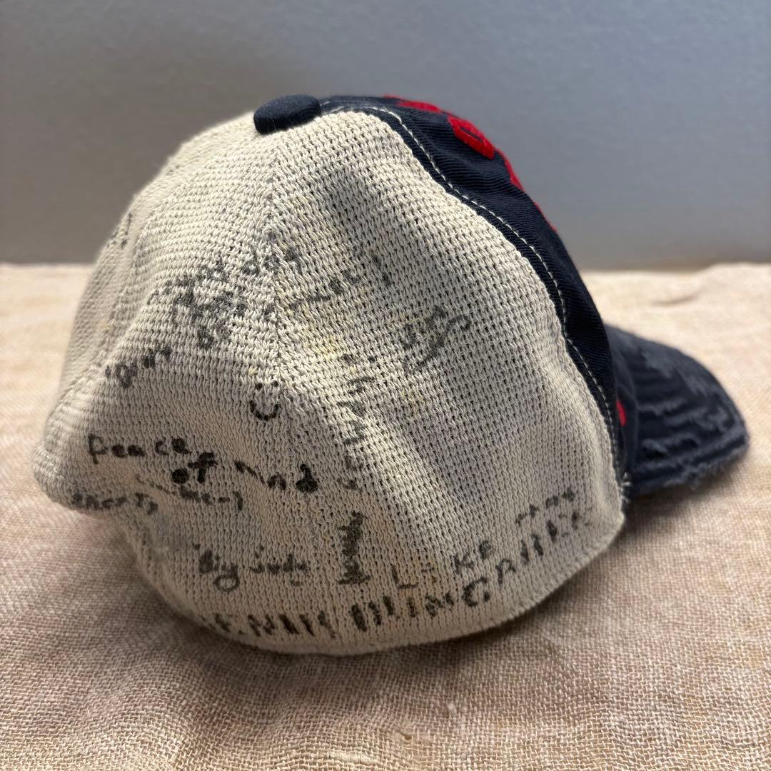 デニム&ダンガリー　落書き柄　ダメージ加工メッシュキャップ　サイズ48