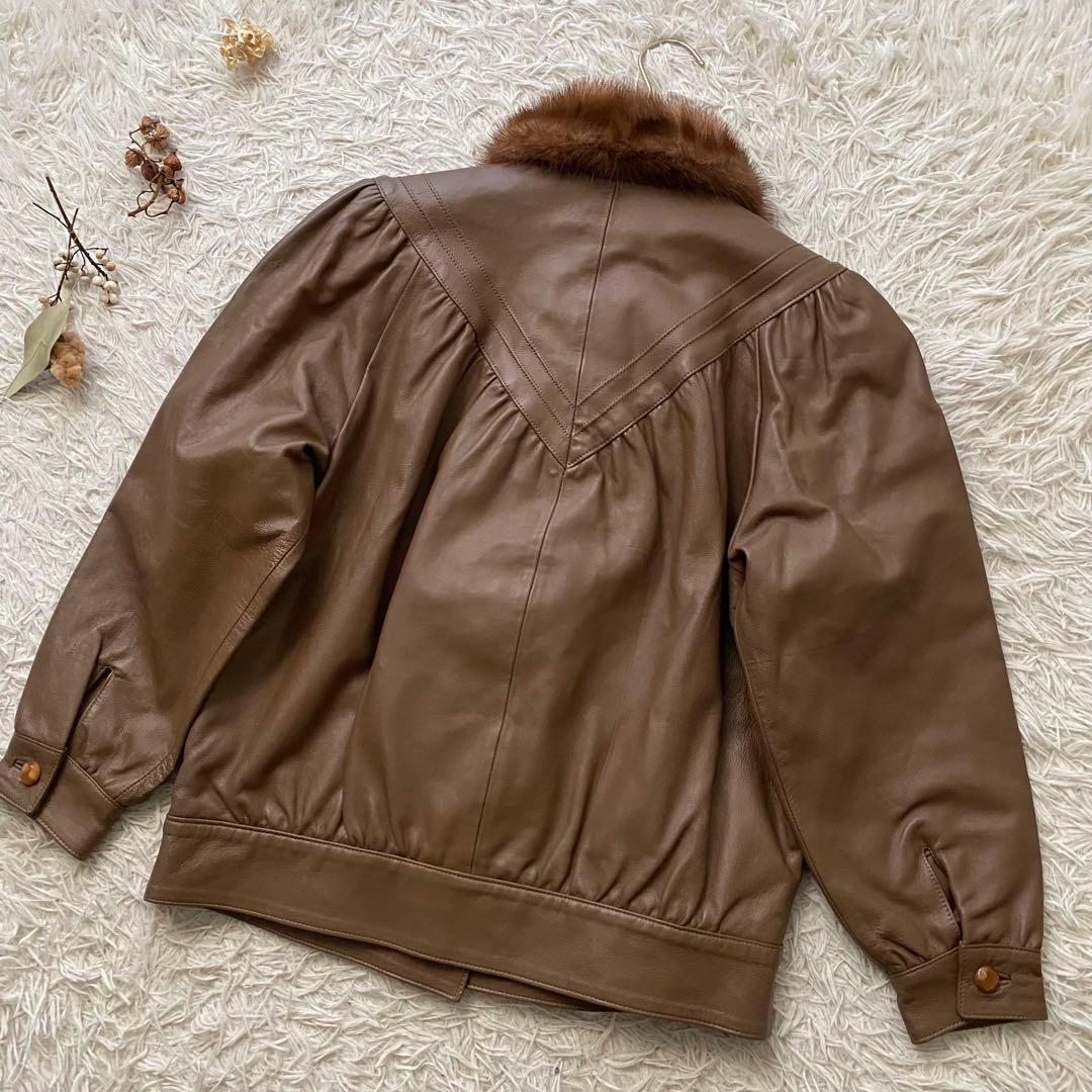 美品 パルティナ 最高級ラムレザー ミンクファー トリミング レザージャケット