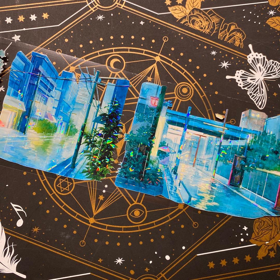 【9304】海外　マステ　中古巻　貝殻光マスキングテープ　雨景色　背景系