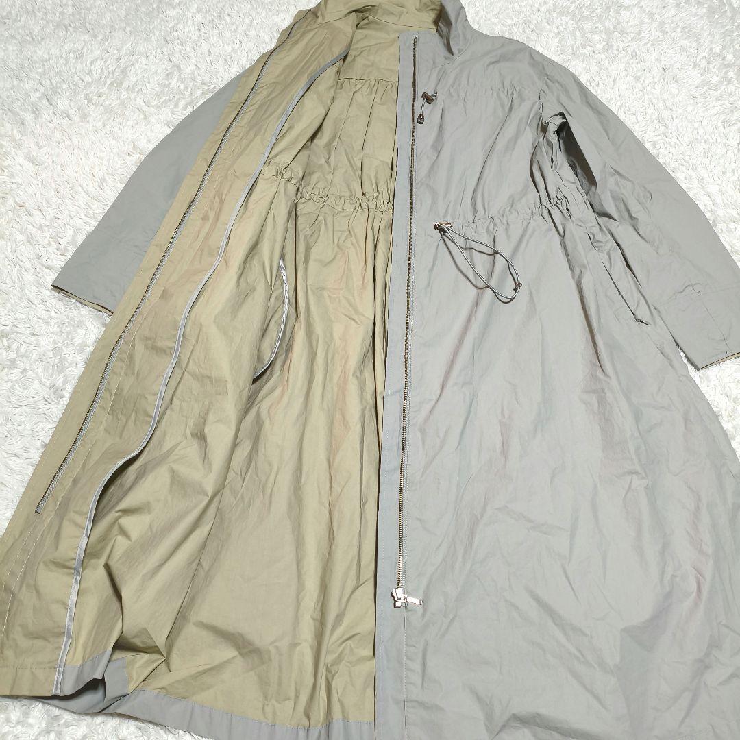 美品 ダーマコレクション 撥水加工 ロングコート ギャザー ドローコード