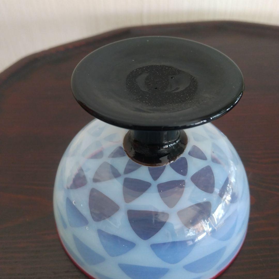 氷コップ 市松模様 縁赤 大正・昭和初期 レトロ骨董品