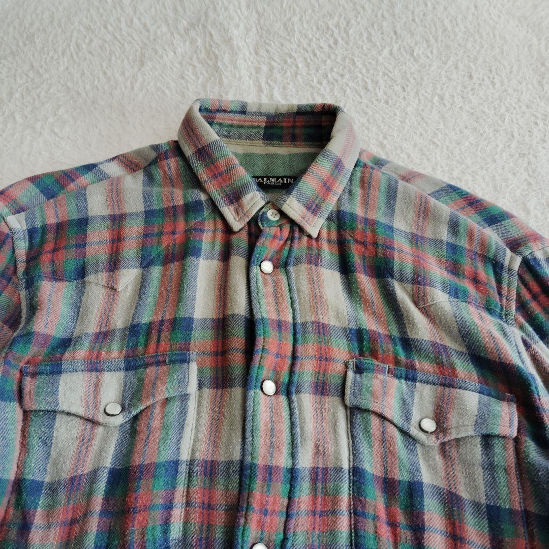 バルマンオム フランネル　ウエスタン シャツ 38 Balmain Homme