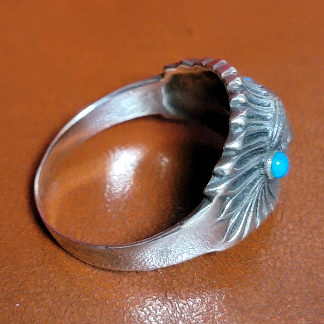 ビンテージ品 銀の指輪 インディアンヘッド ターコイズ シルバーリング 925