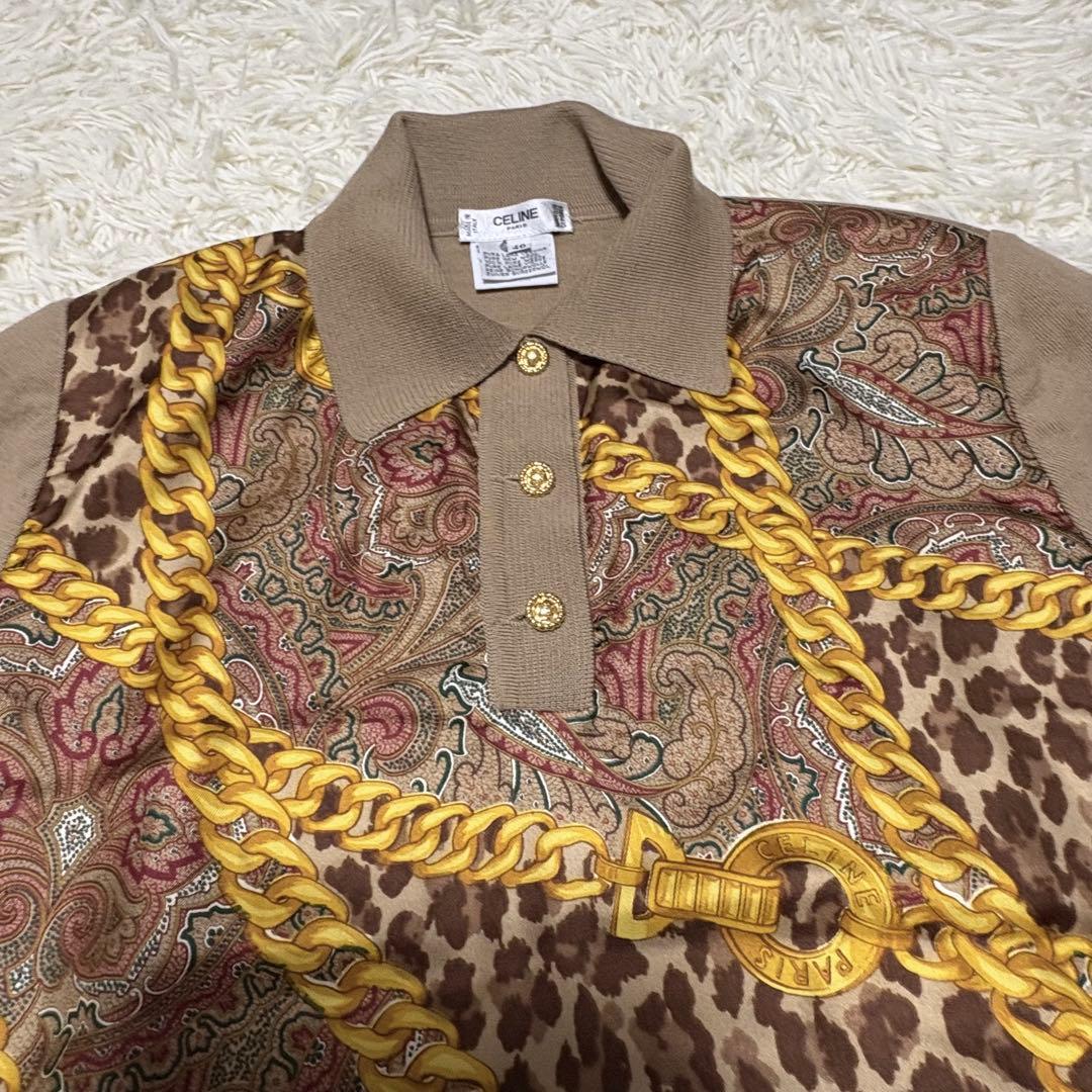 セリーヌ　CELINE スカーフ柄　チェーン柄　ニット　金ボタン　セーター