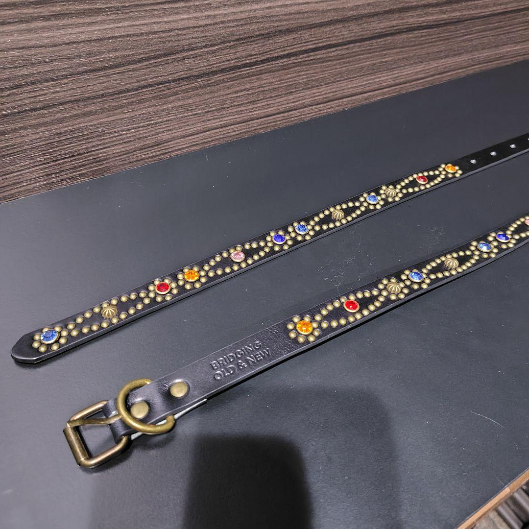 クロス虹■本革レザーフルスタッズナローベルト☆マルチアンティークゴールドブラスト