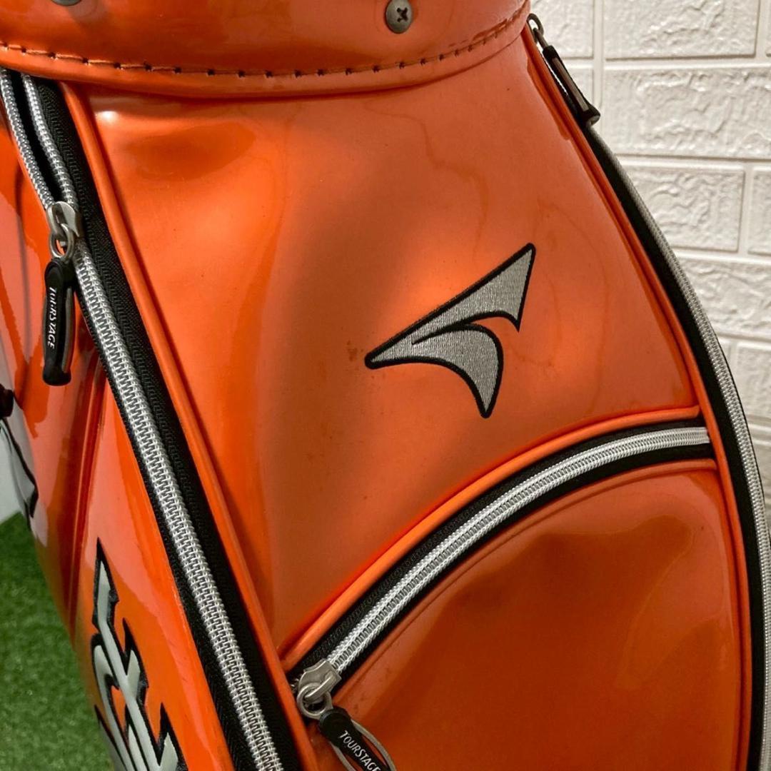 【美品】TOURSTAGE キャディバッグ　ゴルフバッグ　オレンジ　フード付