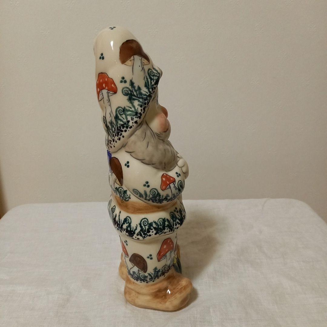 新品　ポーリッシュポタリー　きのこ柄　小人の置物