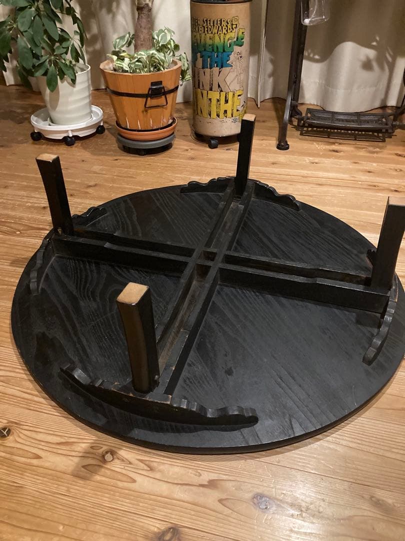 昭和レトロ　古い木製丸ローテーブル　折畳丸ちゃぶ台④ 直径900 天板綺麗