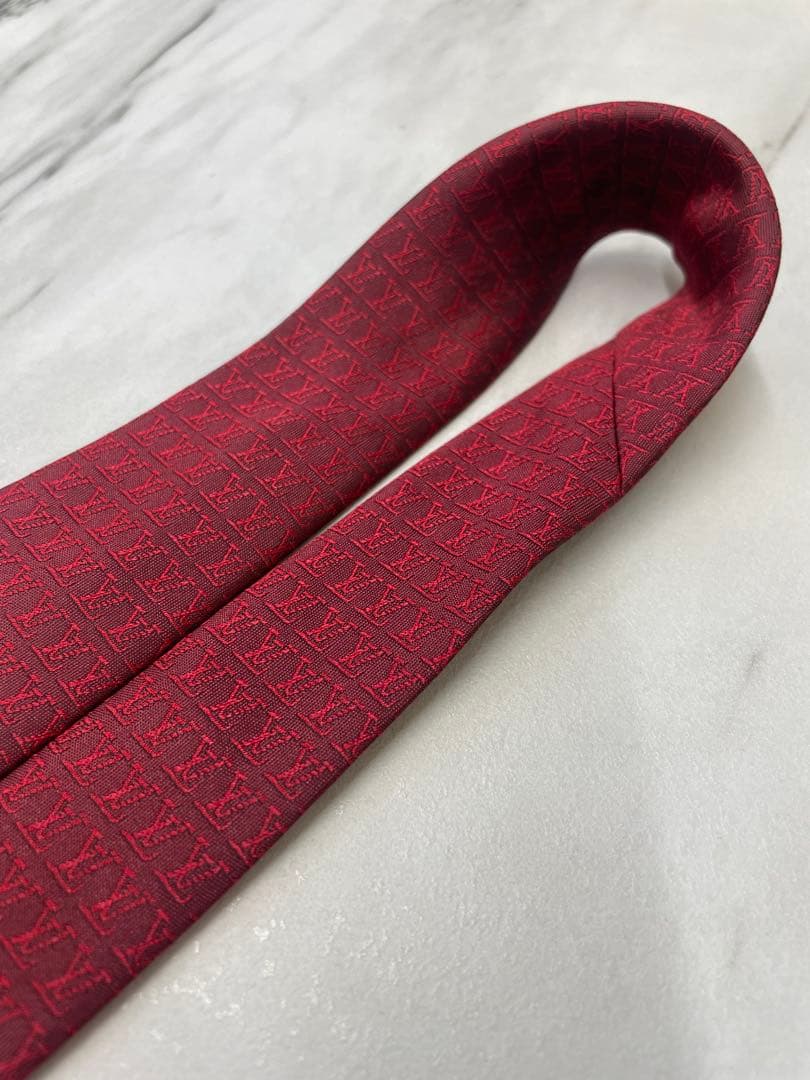 【良品】LOUIS VUITTON ネクタイ モノグラム ボルドー ジャガード