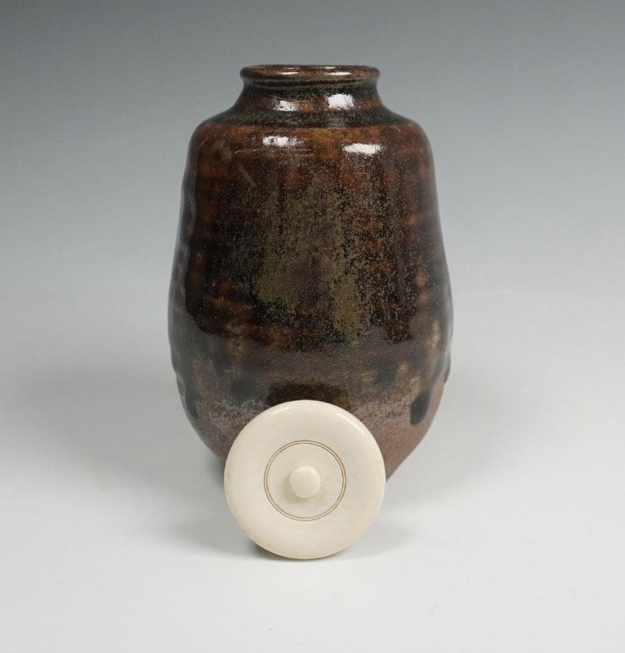 森本陶谷 丹波焼茶入 金剛金襴仕覆 共箱 茶道具