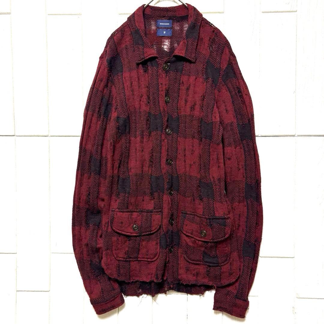 希少 MIHARA YASUHIRO ダメージ加工 ウール チェック シャツ S