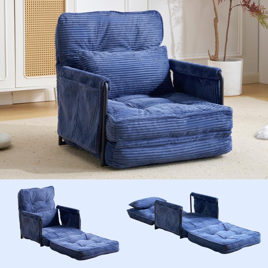 【ブルー】ソファー ソファーベッド 座椅子 6段調整可能 1人掛け 枕付き