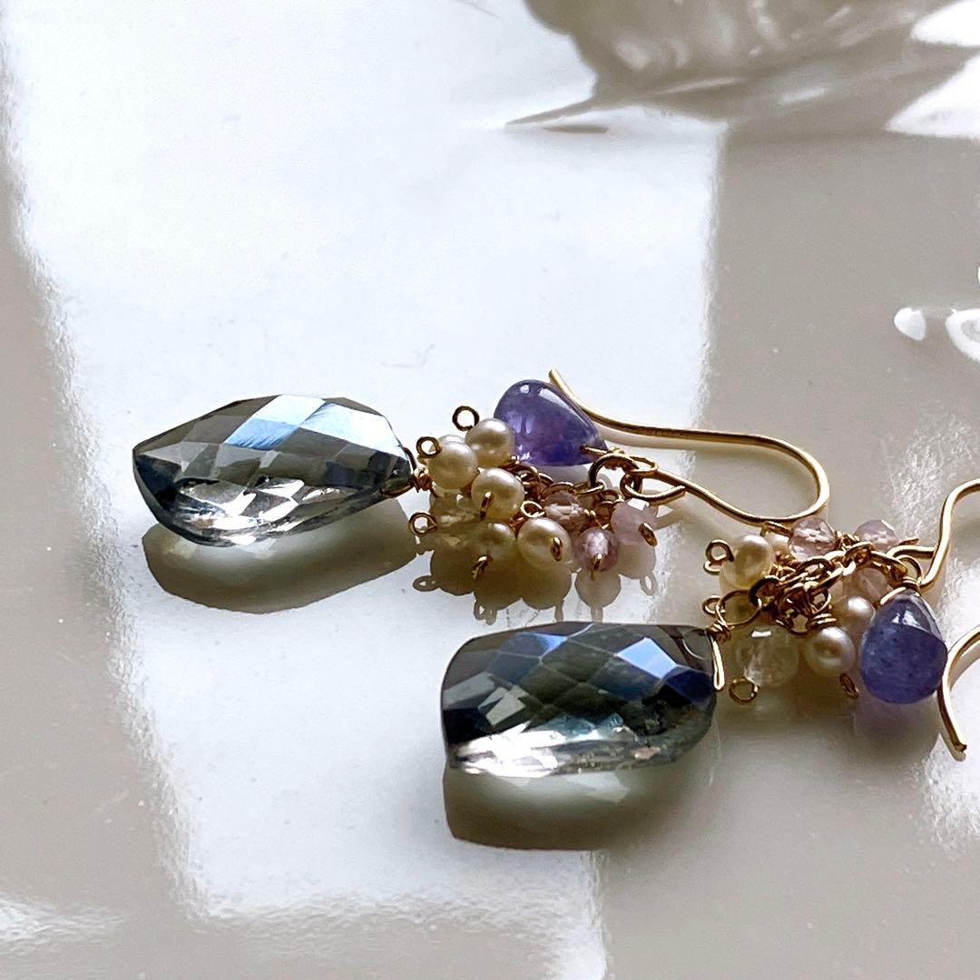 ポメころび◆ブルーミスティックトパーズピアス✧タンザナイト/モルガナイト