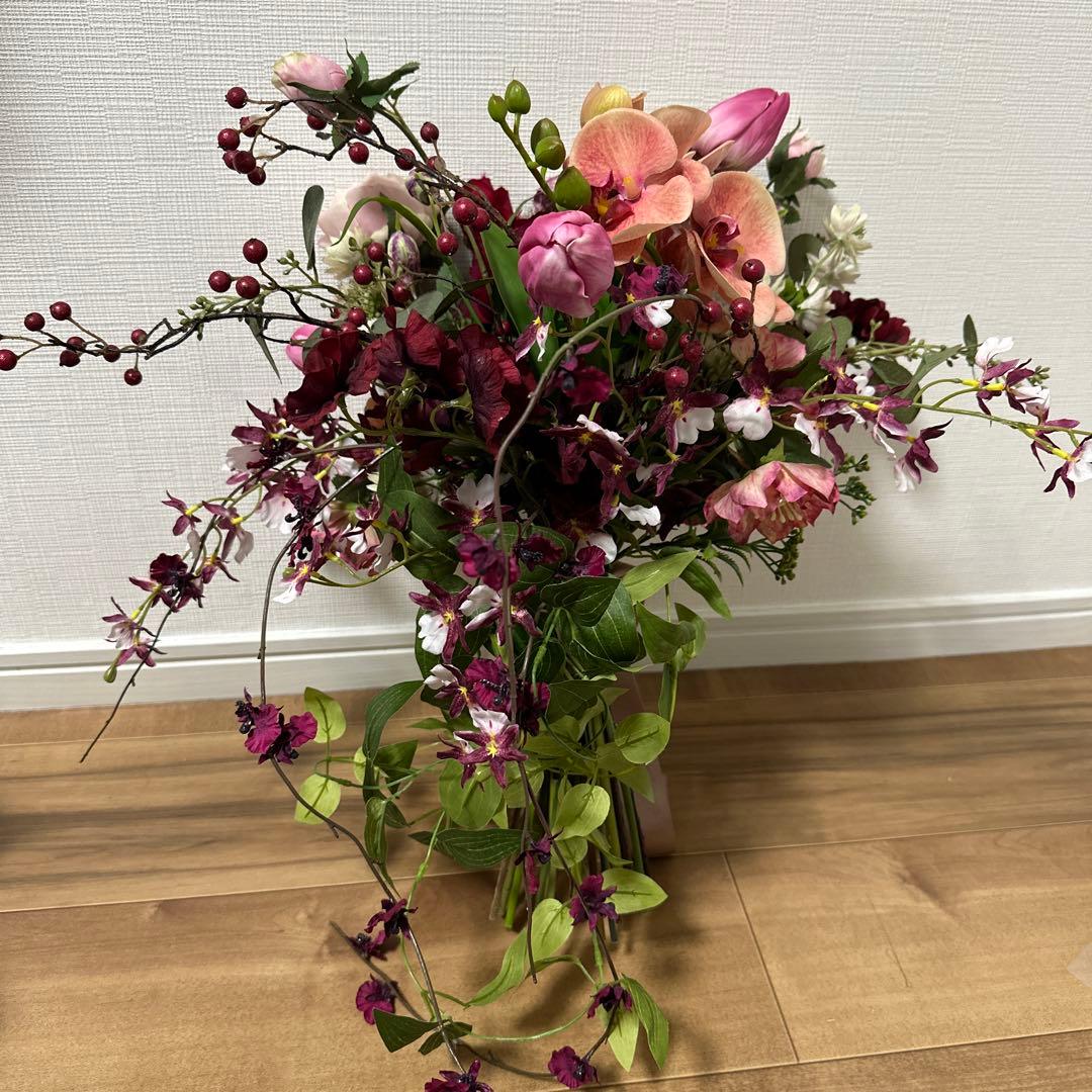 豪華　ウエディングブーケ　造花　ブートニア結婚式　赤　オーダーメイド　クリスマス