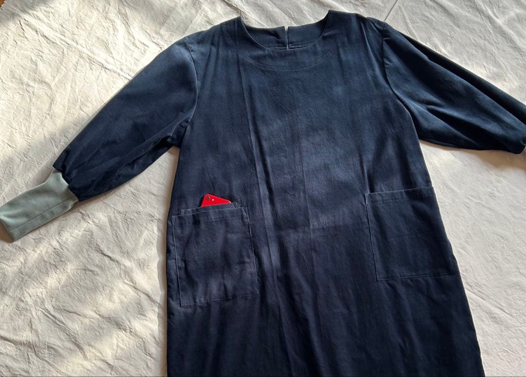 【一点・Chibiさま専用ページ】コットン 100%＊リブ袖口かっぽう着ワンピ