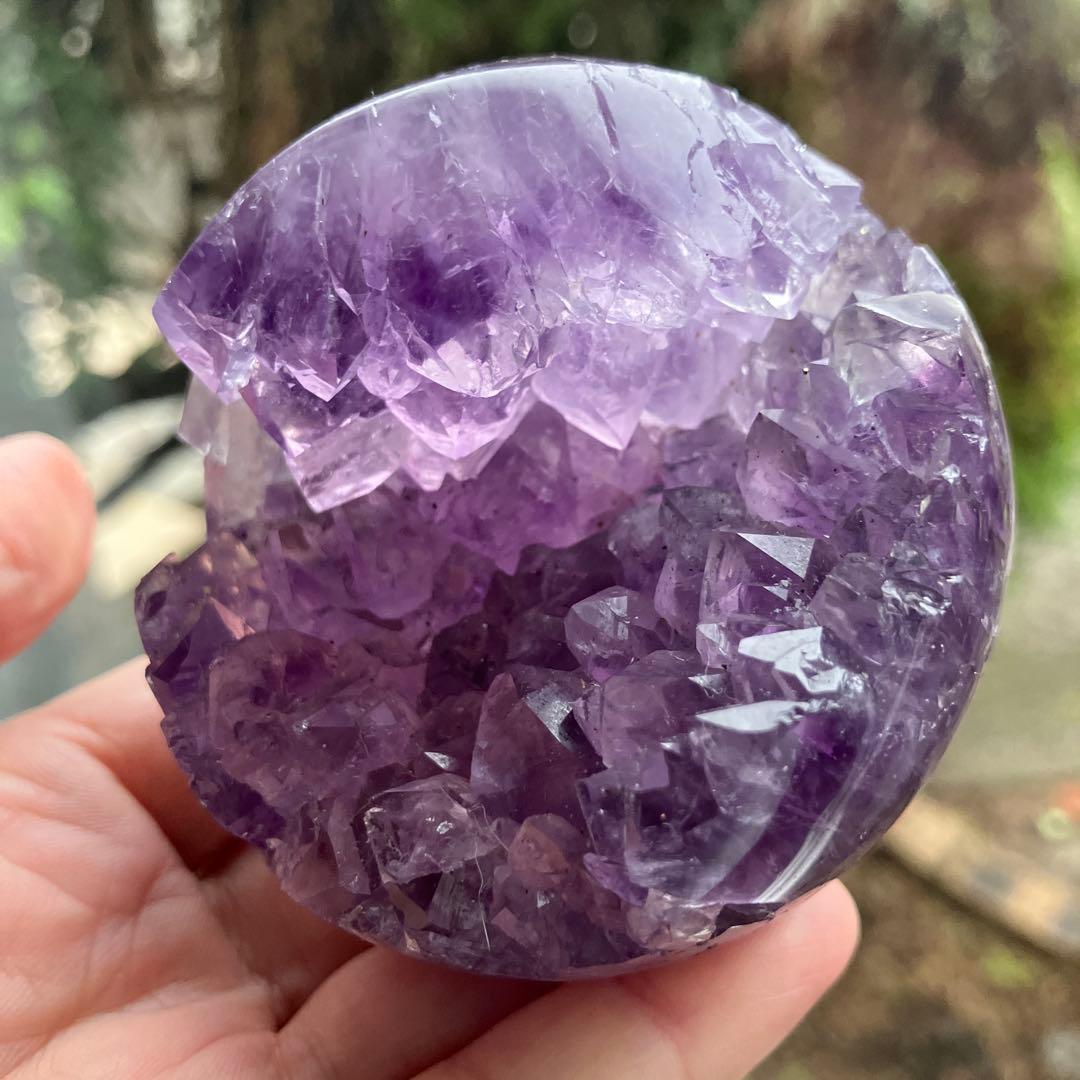 コレクションに！アメジスト笑口　ジオード　カルサイト共生　スフィア　D36