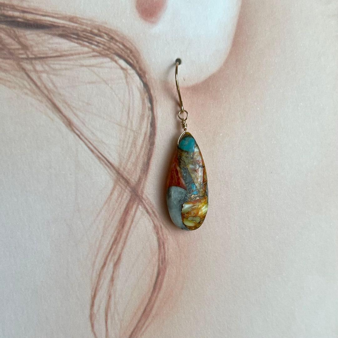 K10 オイスターカッパーターコイズ 10金 ハンドメイド ピアス