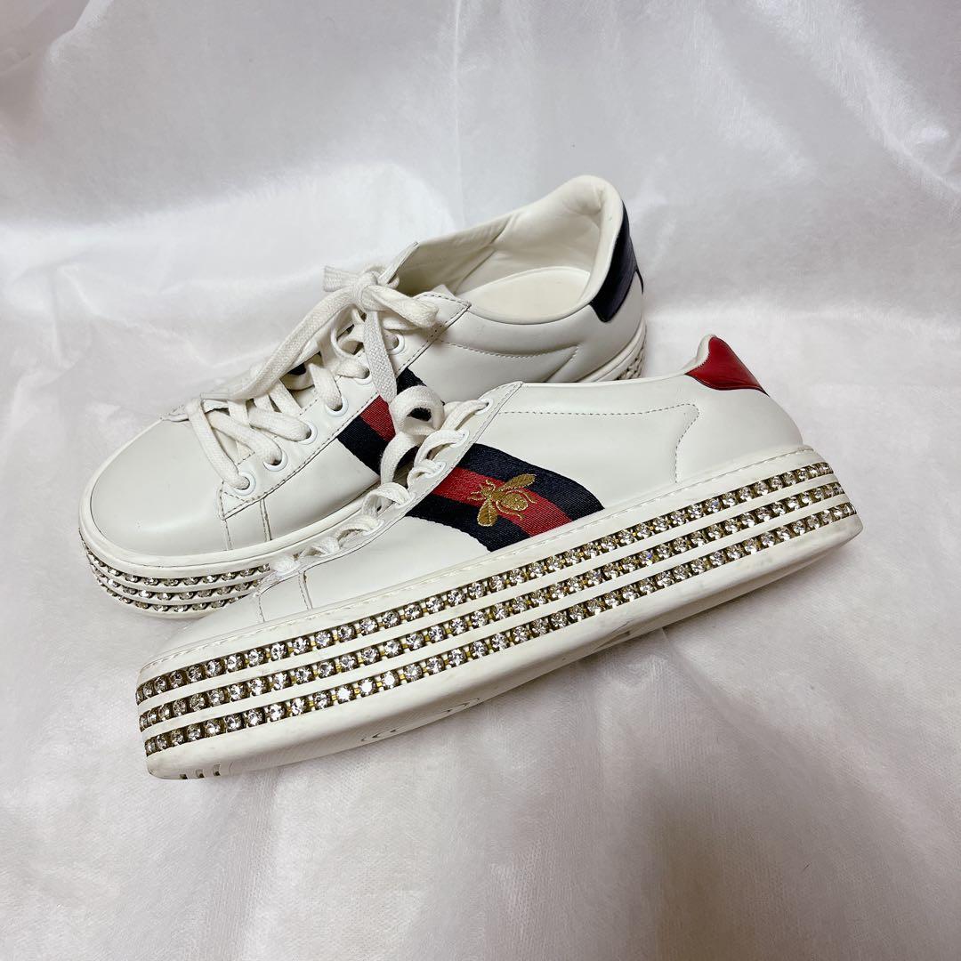 GUCCI グッチ エースクリスタルシェリーライン厚底スニーカー 37ハーフ