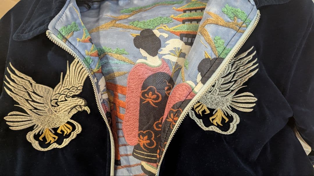 スカジャン ネイビー ベルベット豪華刺繍　50s レプリカ