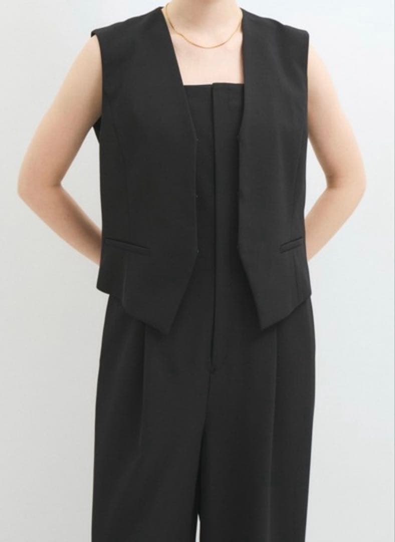 オールインワン ブラック ノースリーブ サロペット