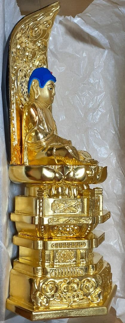 総金箔粉　座釈迦　仏像　2号　六角台　木製　新品未使用　肌粉
