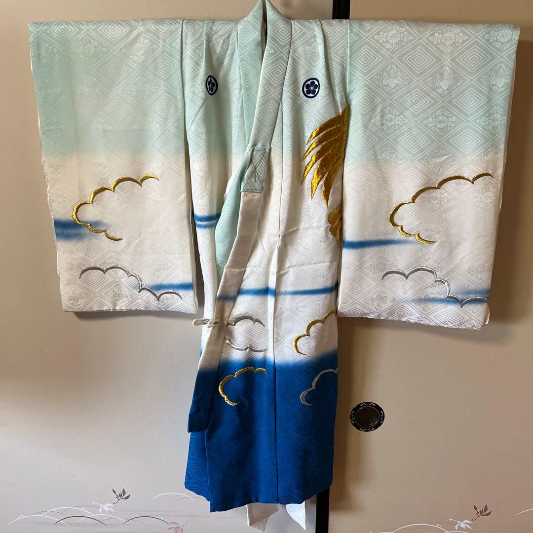 【訳あり】お宮参り 七五三  スカイブルー×金糸鷹