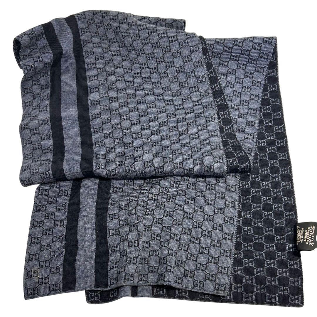 た*こ様 71605 Gucci ネイビー GG柄　ストライプ ウールマフラー