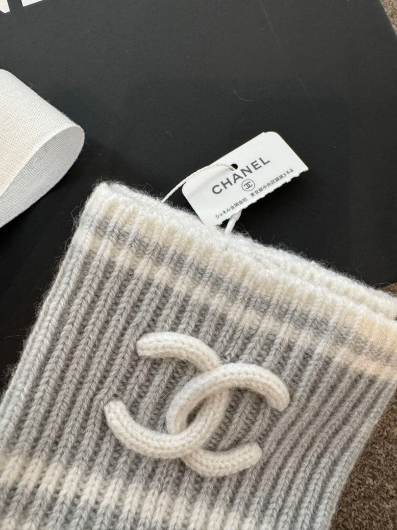 新品、未使用CHANEL リブ編み ソックス　グレー