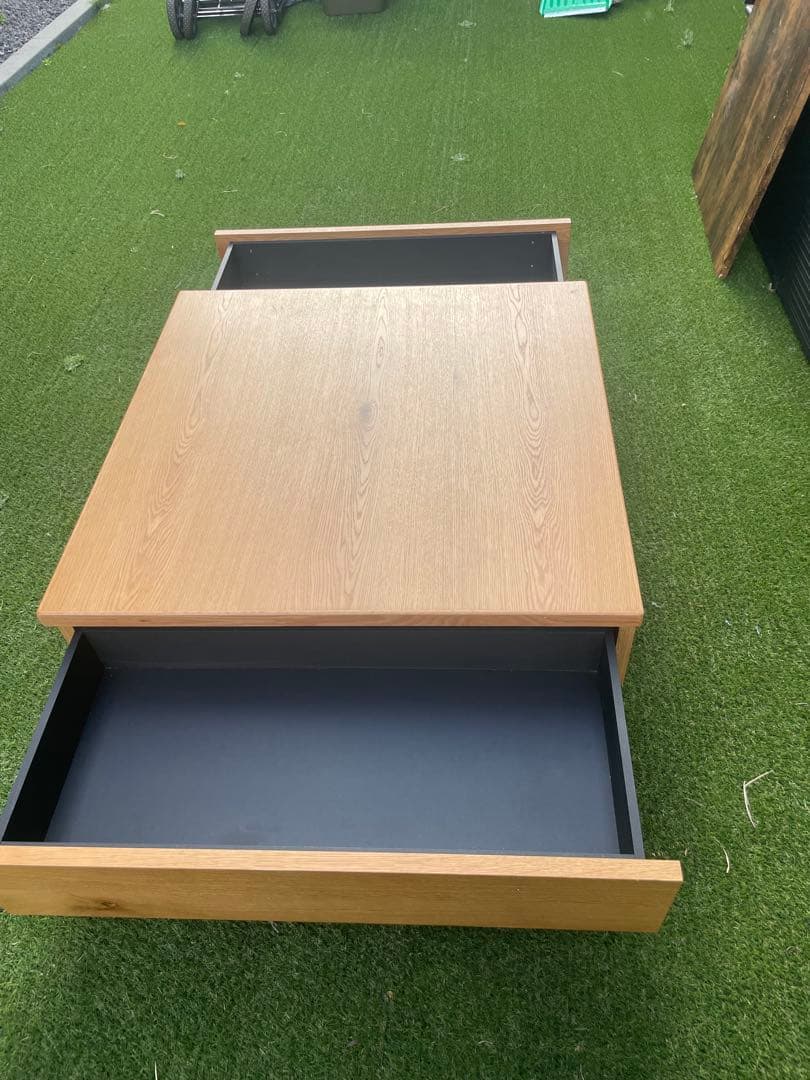 ナチュラルオーク 正方形テーブル 引き出し付き