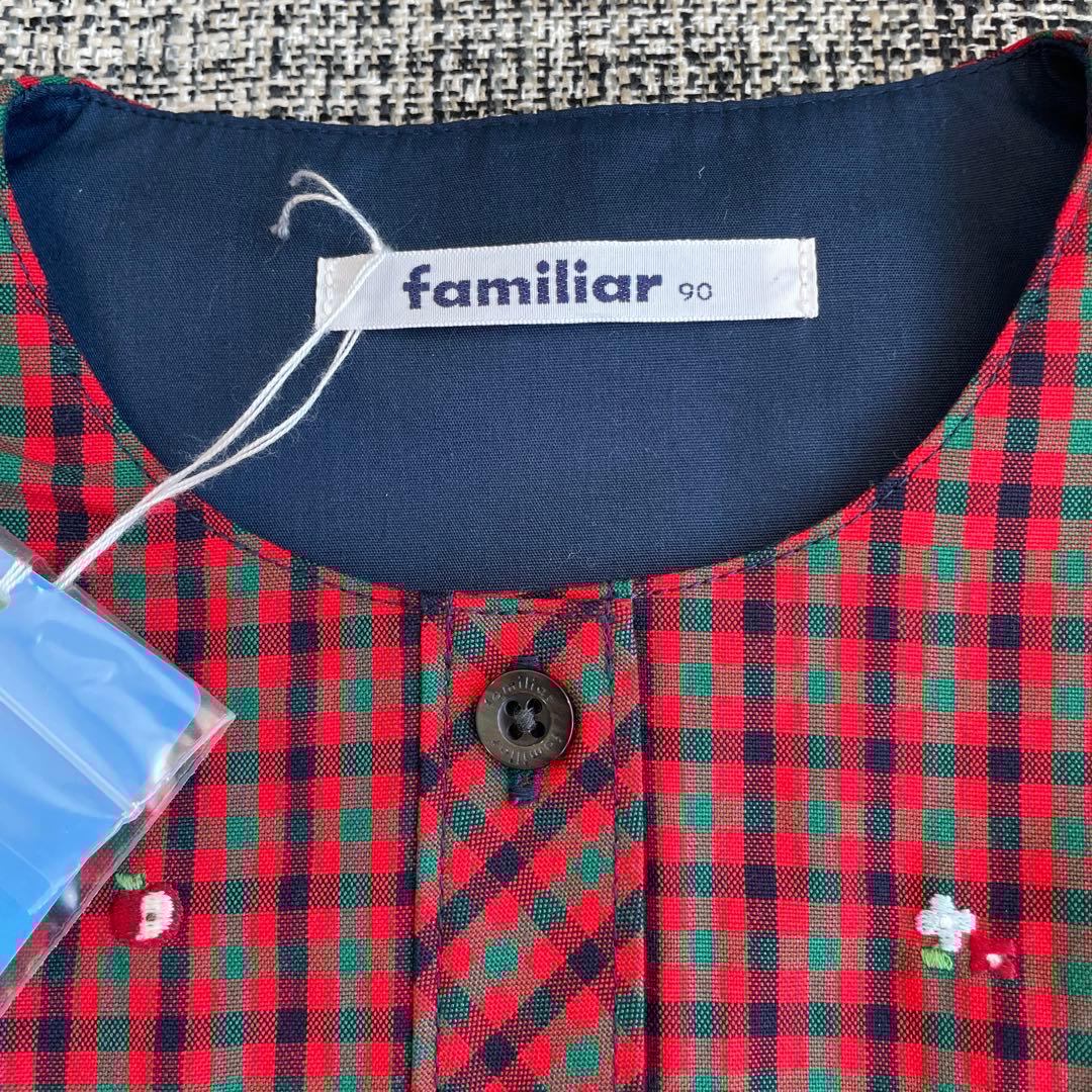 familiar 赤チェック ワンピース ジャンパースカート　90cm 新品タグ