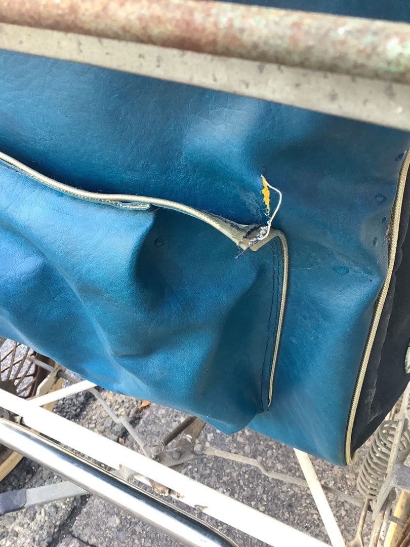 アンティーク 昭和レトロベビーカー ペットカー青とクリーム色