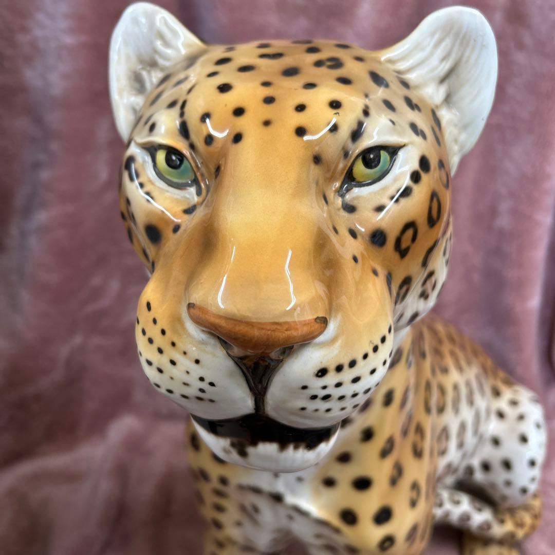 引取限定 ★ Ranzan 陶器 ヒョウ ジャガー 猫化 オブジェ インテリア