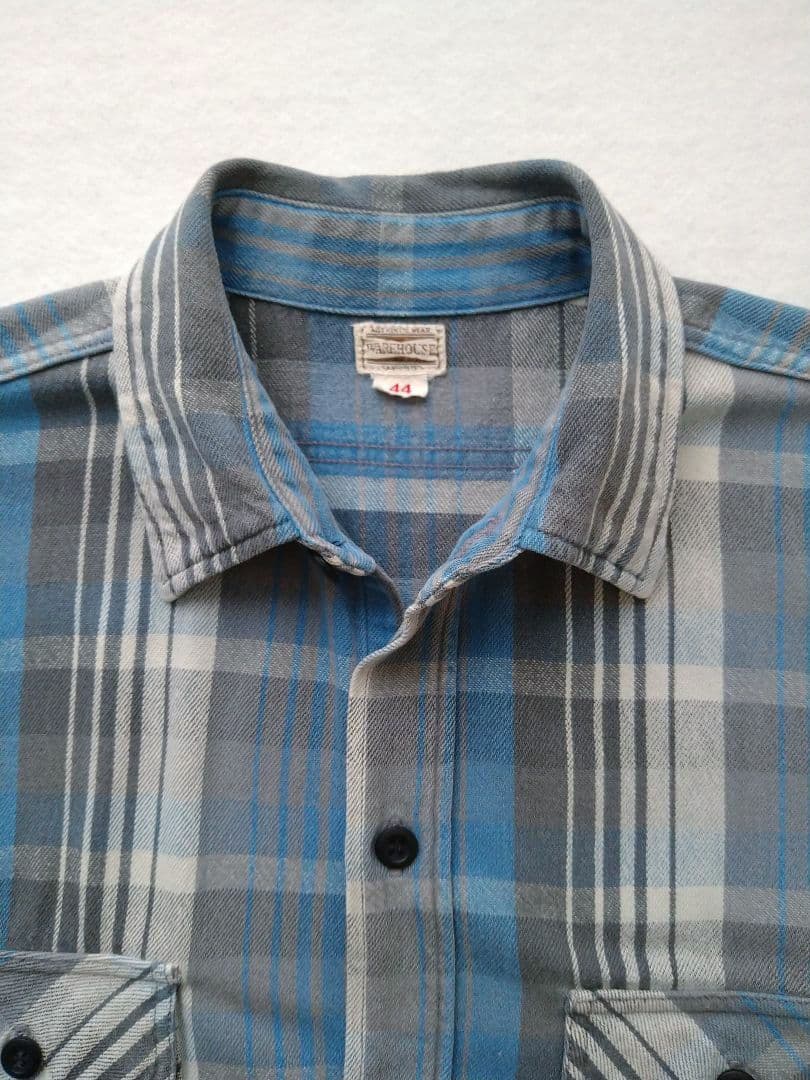 ウエアハウス ネルシャツ フランネルシャツ ブルー チェック サイズ44 XL
