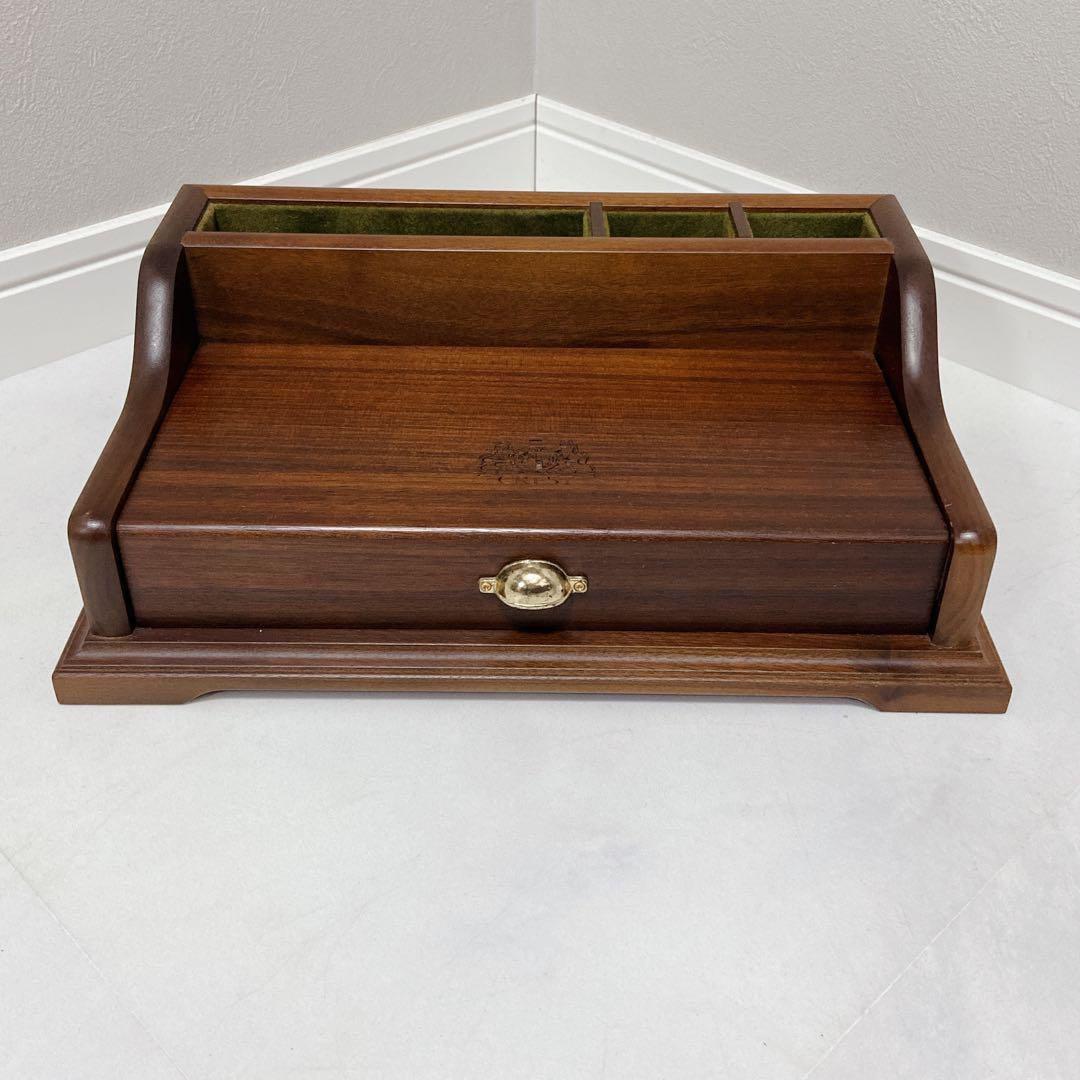 マホガニー製　デスクオーガナイザー　未使用　木製　印鑑　メモ　ペン立て